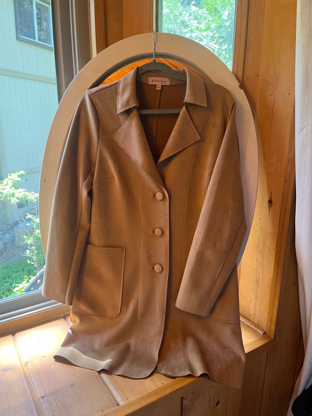 Philosophy Tan Suede-Look Button Front Trench Coat